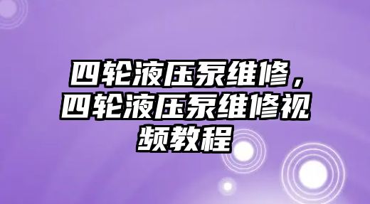 四輪液壓泵維修，四輪液壓泵維修視頻教程