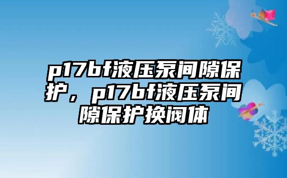 p17bf液壓泵間隙保護，p17bf液壓泵間隙保護換閥體