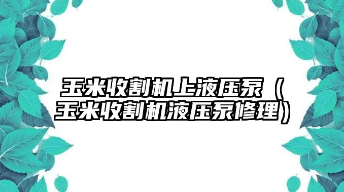 玉米收割機上液壓泵（玉米收割機液壓泵修理）