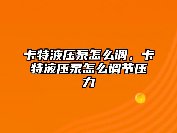 卡特液壓泵怎么調(diào)，卡特液壓泵怎么調(diào)節(jié)壓力