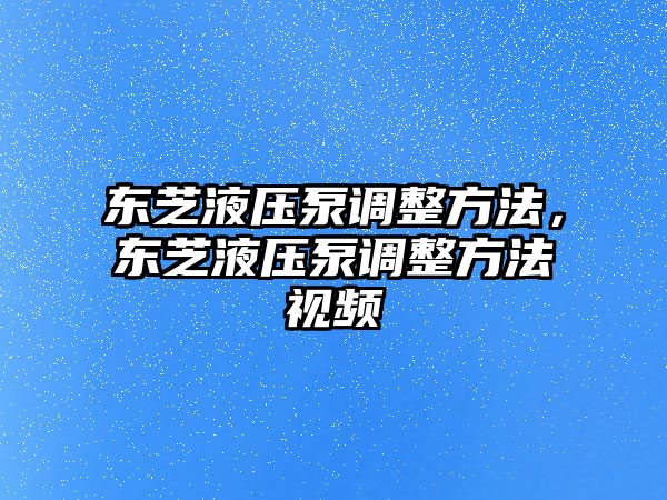 東芝液壓泵調(diào)整方法，東芝液壓泵調(diào)整方法視頻