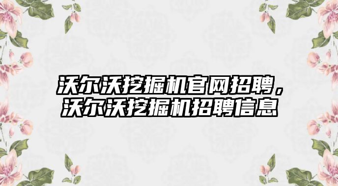 沃爾沃挖掘機官網招聘，沃爾沃挖掘機招聘信息