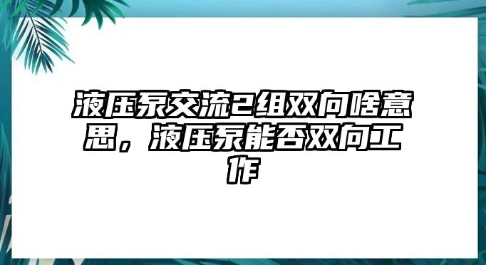 液壓泵交流2組雙向啥意思，液壓泵能否雙向工作