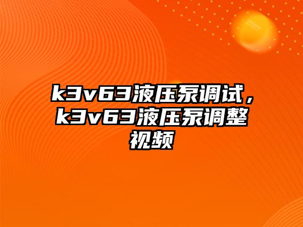 k3v63液壓泵調(diào)試，k3v63液壓泵調(diào)整視頻