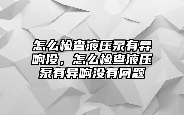 怎么檢查液壓泵有異響沒，怎么檢查液壓泵有異響沒有問題