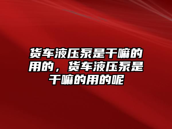 貨車液壓泵是干嘛的用的，貨車液壓泵是干嘛的用的呢