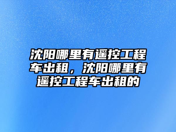 沈陽哪里有遙控工程車出租，沈陽哪里有遙控工程車出租的