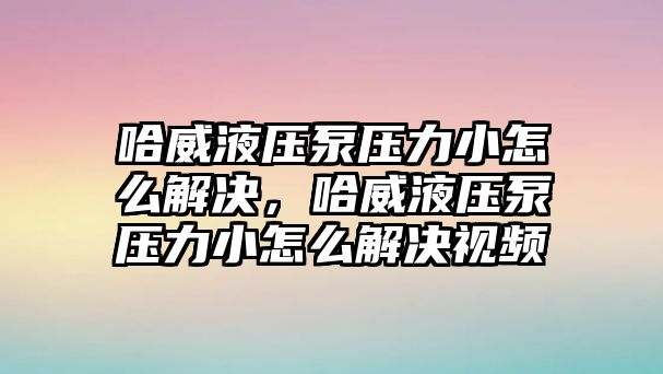 哈威液壓泵壓力小怎么解決，哈威液壓泵壓力小怎么解決視頻