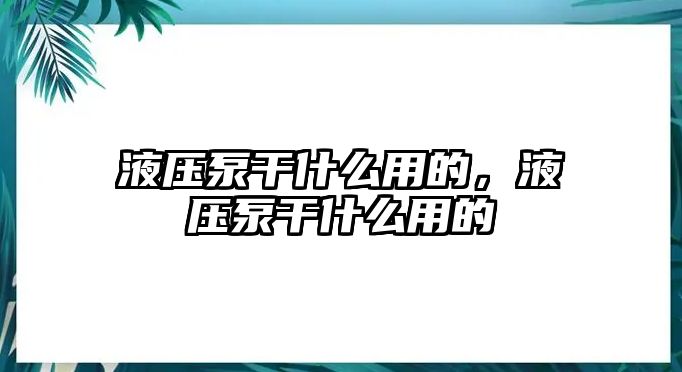 液壓泵干什么用的，液壓泵干什么用的