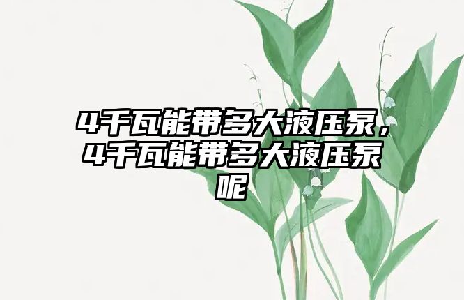 4千瓦能帶多大液壓泵，4千瓦能帶多大液壓泵呢