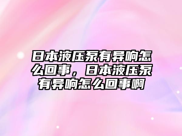 日本液壓泵有異響怎么回事，日本液壓泵有異響怎么回事啊